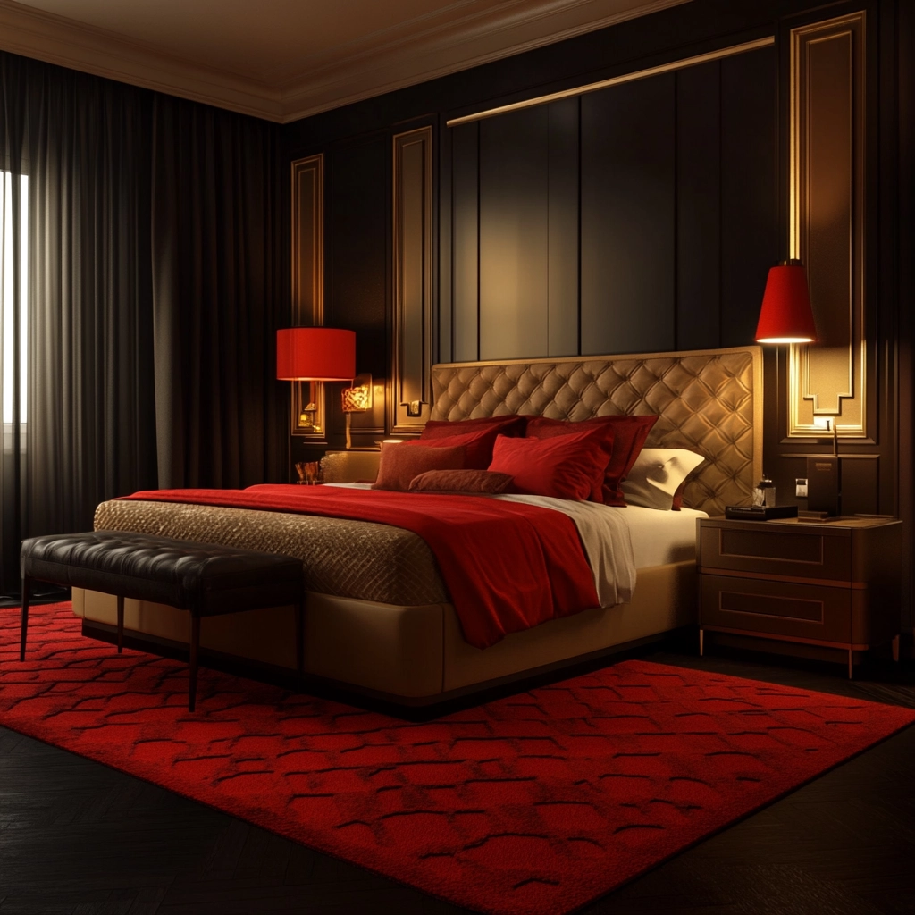 red rug bedroom 50