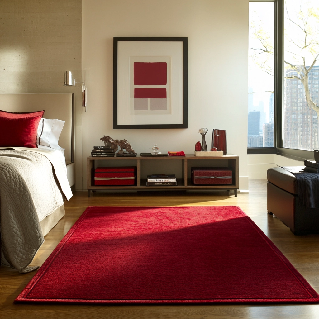 red rug bedroom 60