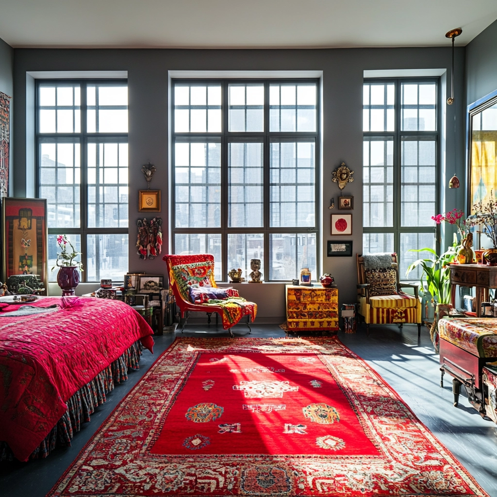red rug bedroom 80