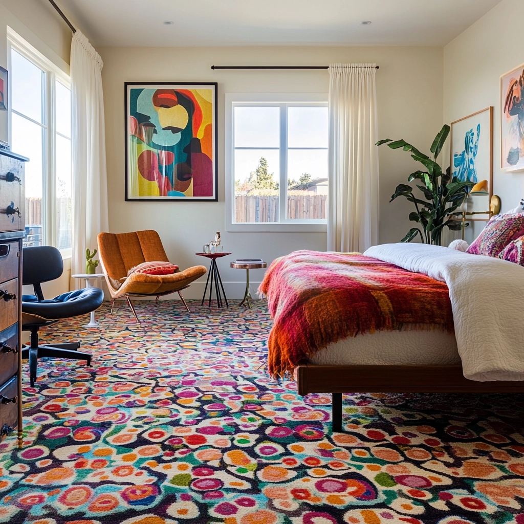 rug in carpeted bedroom 77
