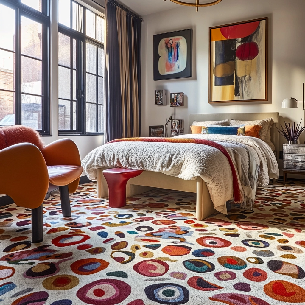 rug in carpeted bedroom 80