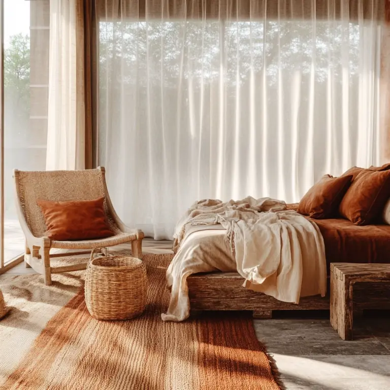 rust and beige bedroom 1