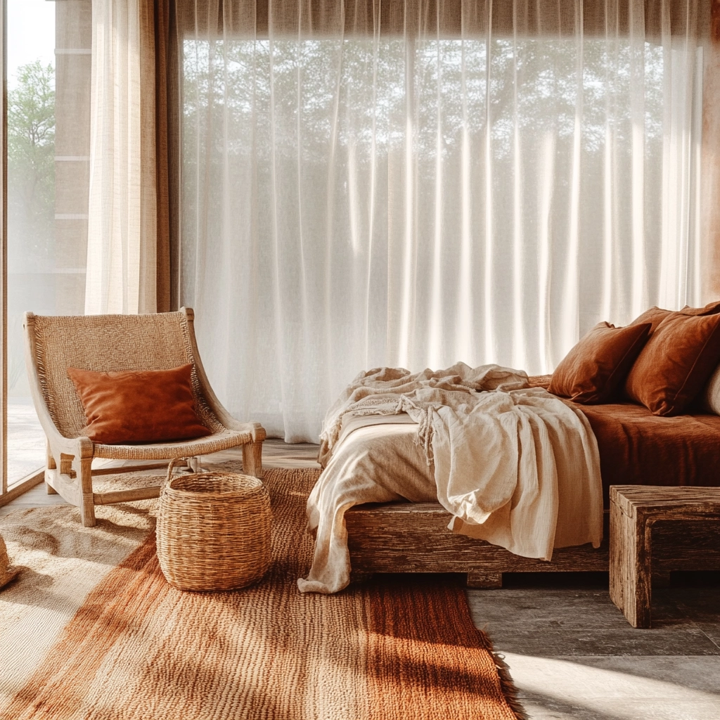 rust and beige bedroom 1