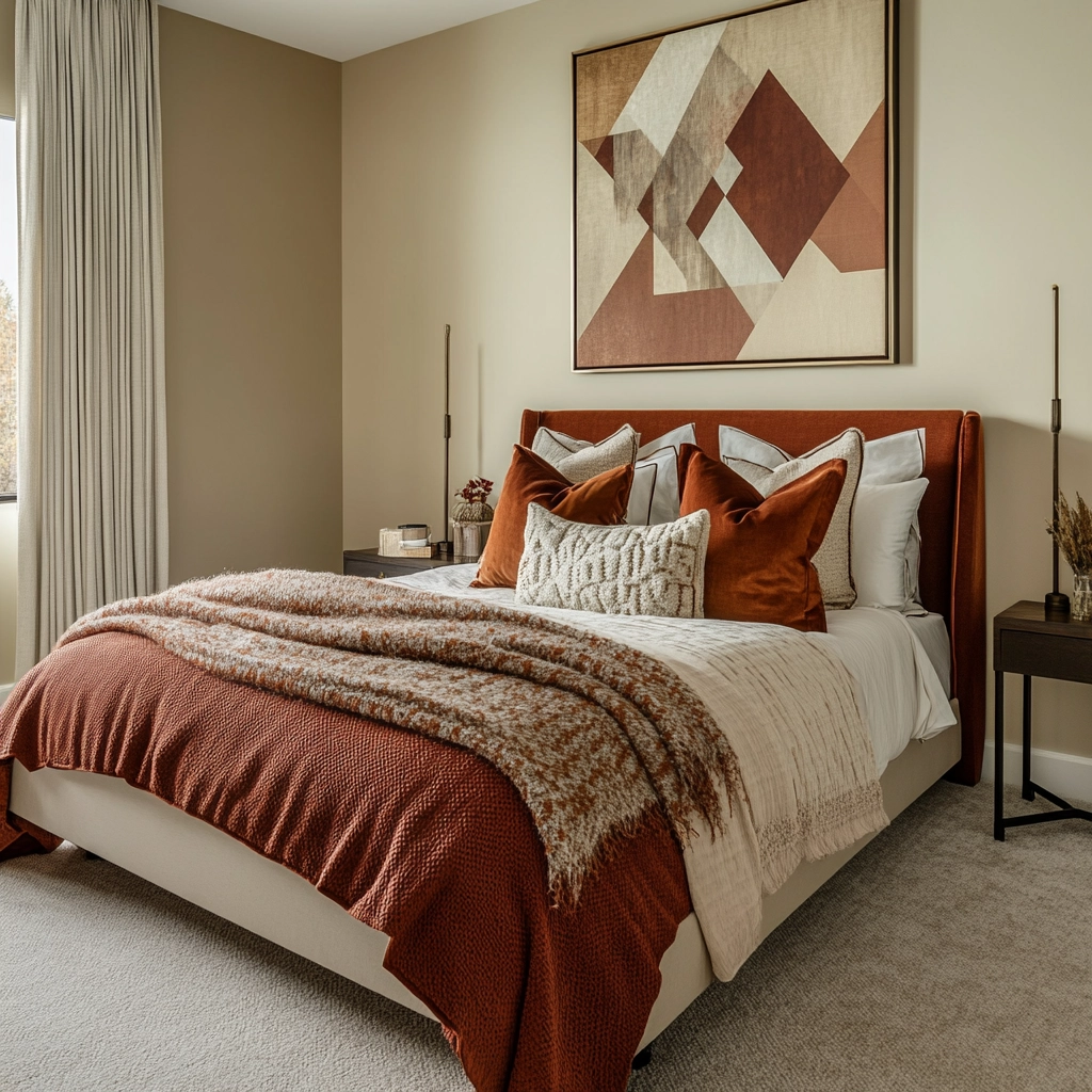 rust and beige bedroom 15