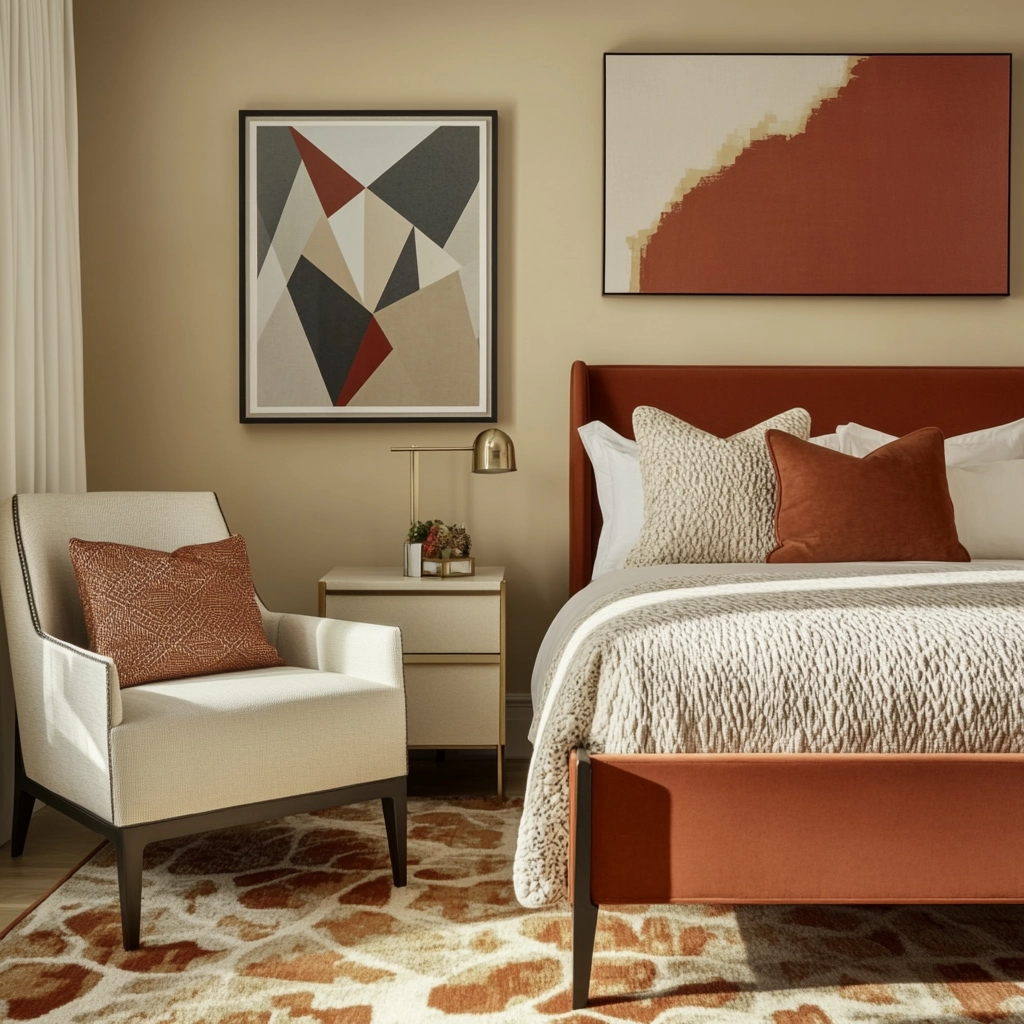 rust and beige bedroom 16