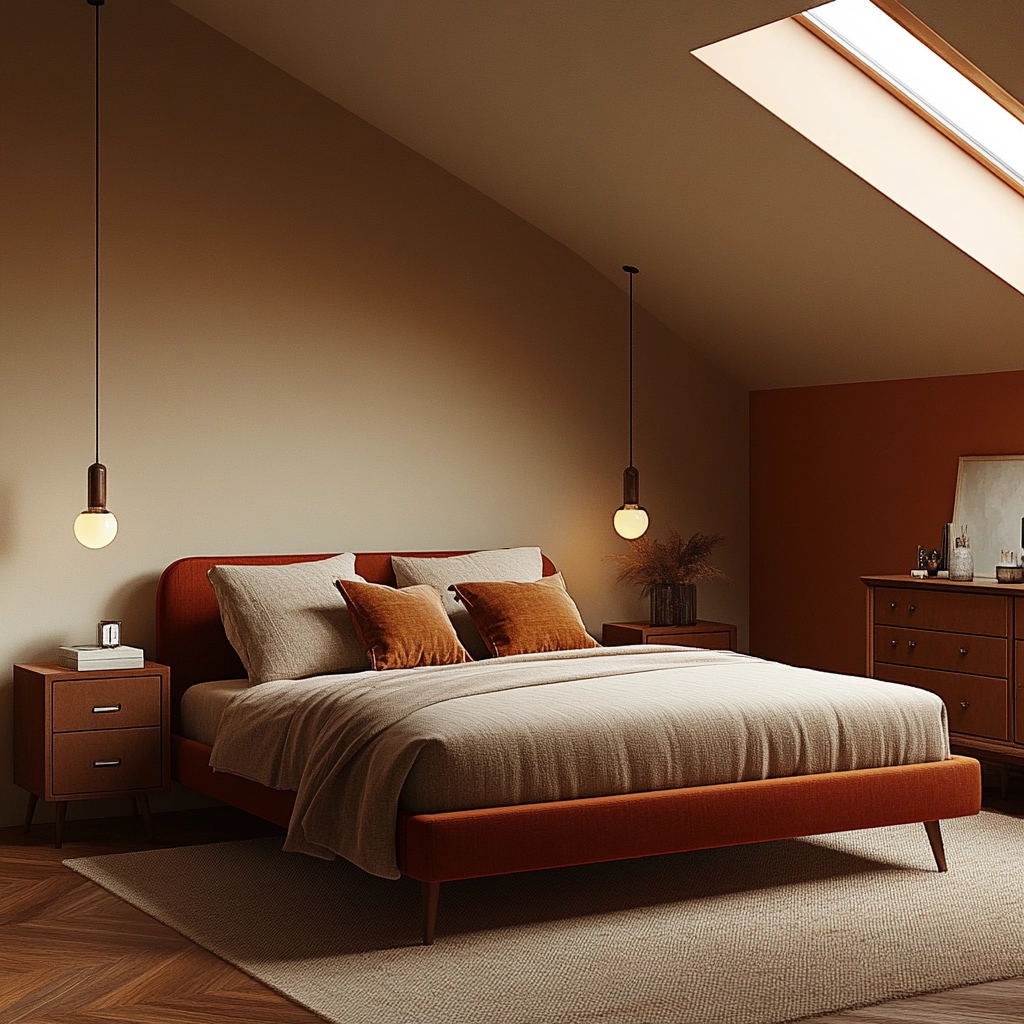 rust and beige bedroom 22