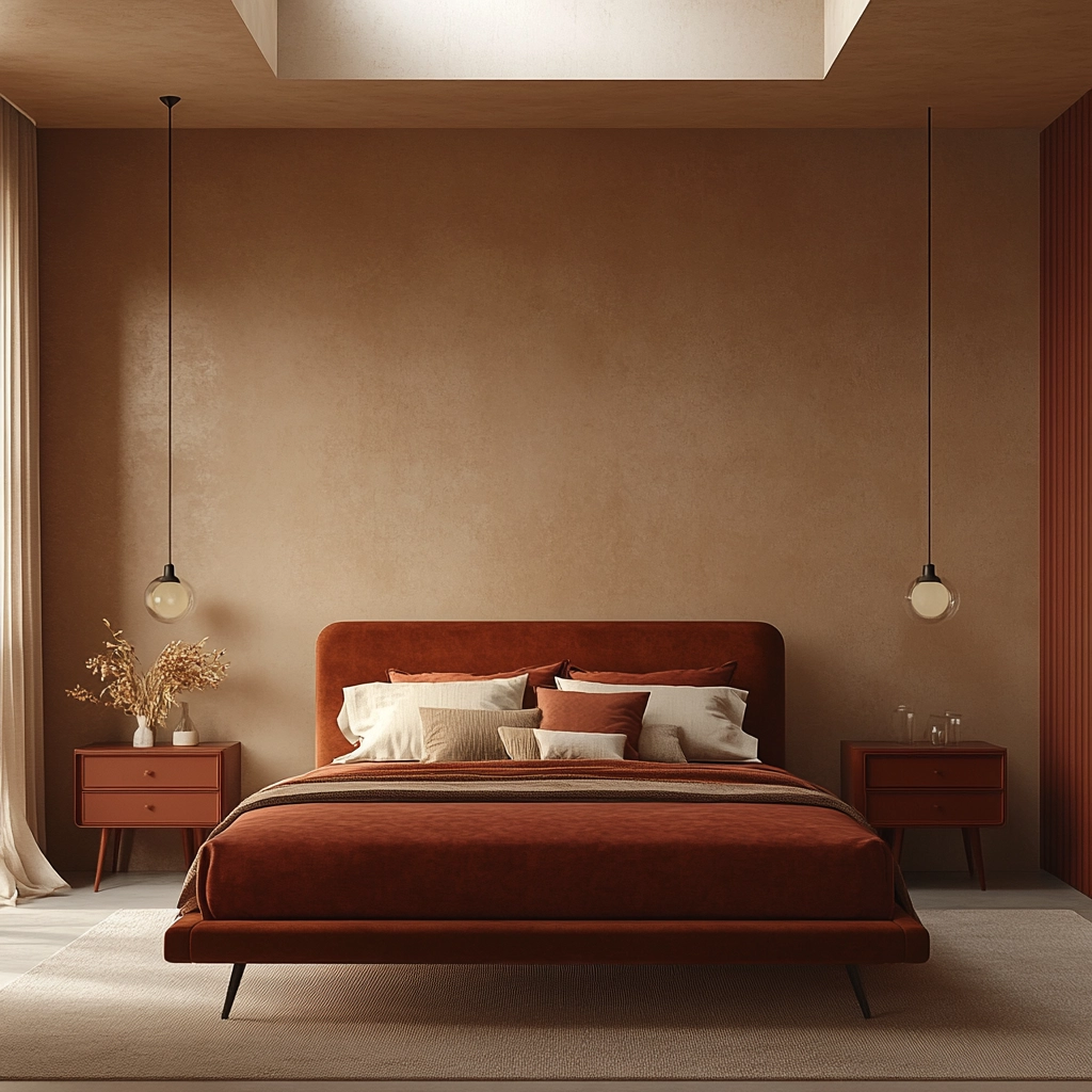 rust and beige bedroom 24