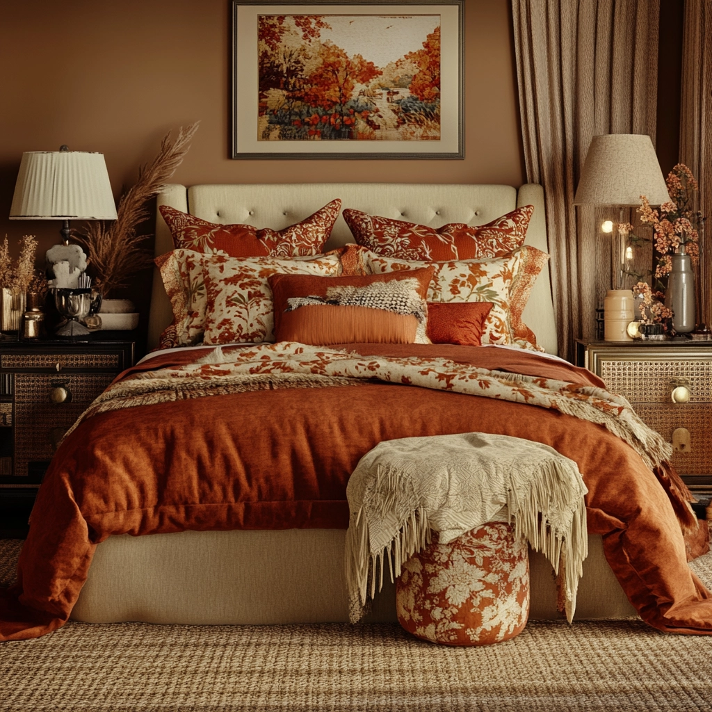 rust and beige bedroom 30