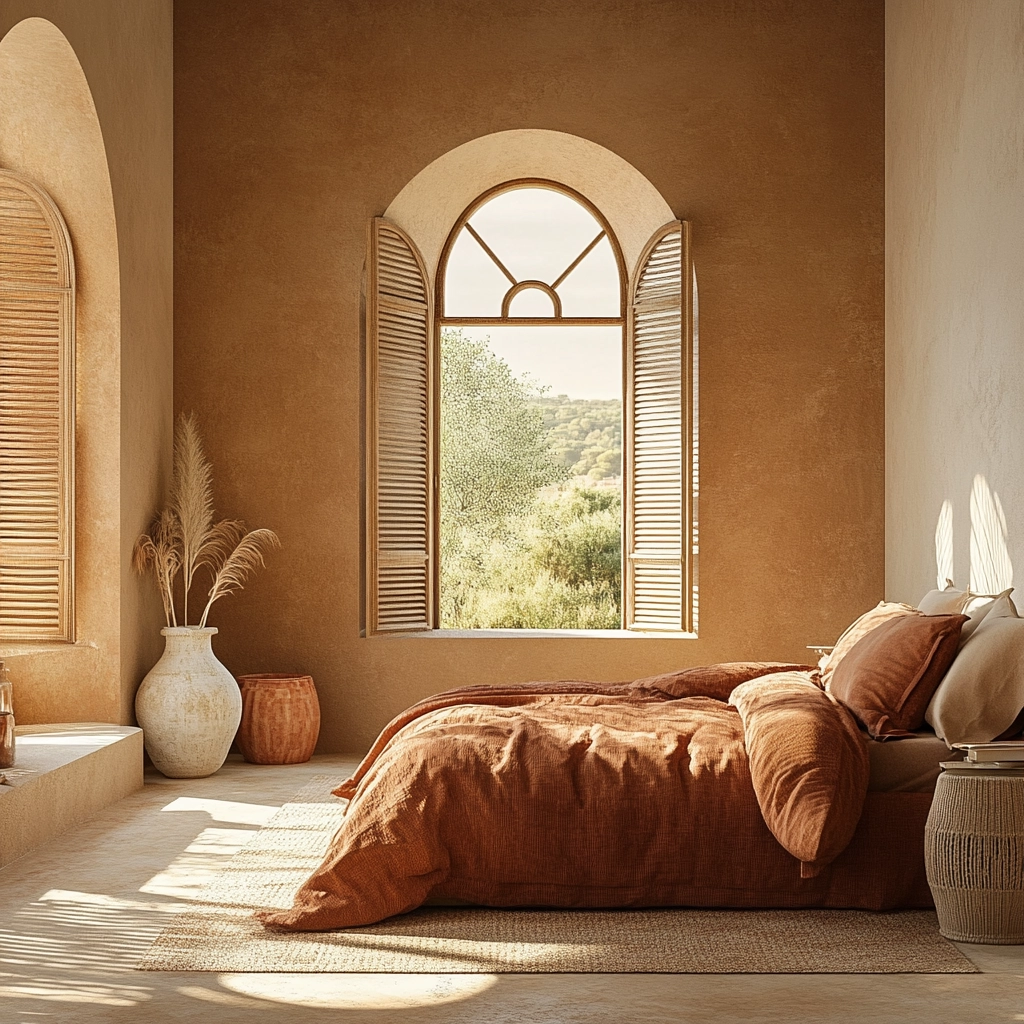 rust and beige bedroom 37