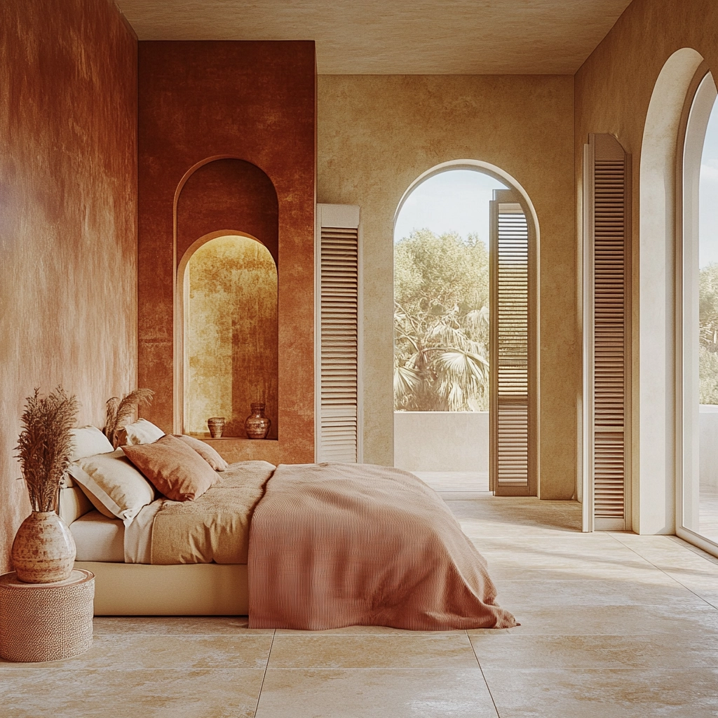 rust and beige bedroom 38