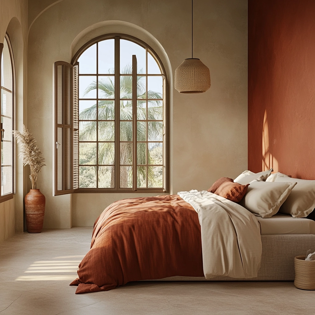 rust and beige bedroom 39