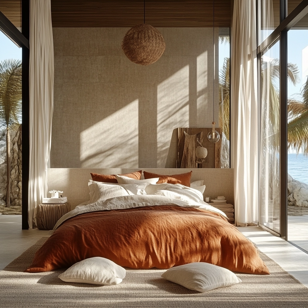rust and beige bedroom 46