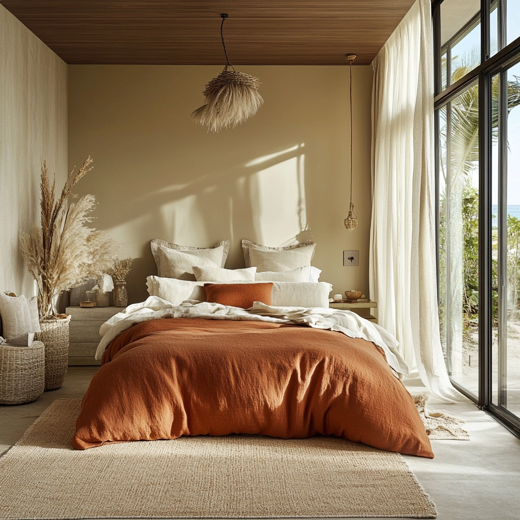 rust and beige bedroom 48