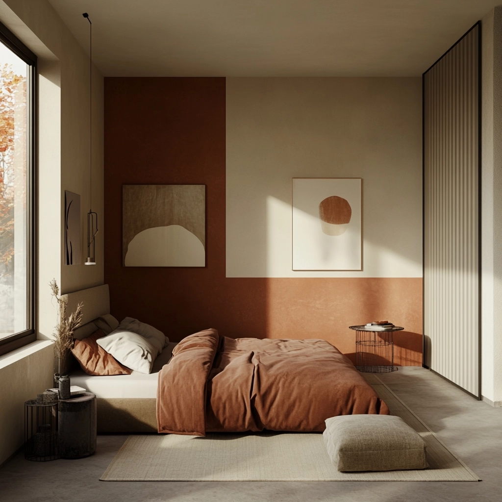 rust and beige bedroom 53