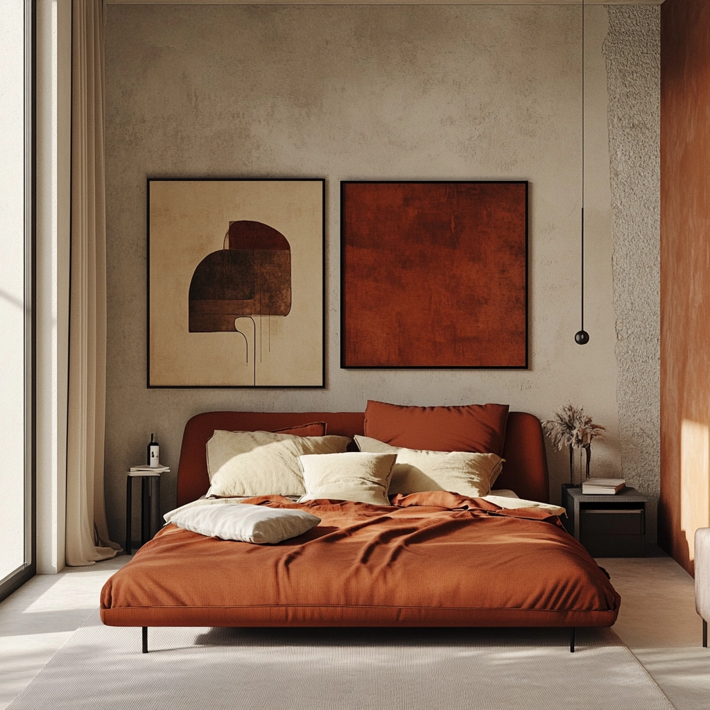 rust and beige bedroom 54