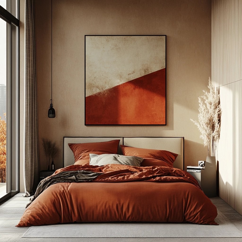 rust and beige bedroom 56