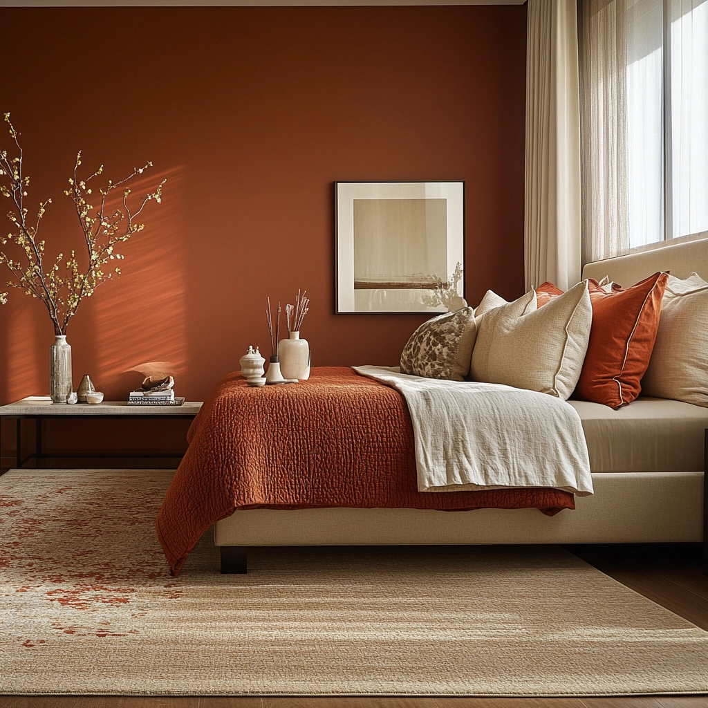 rust and beige bedroom 66