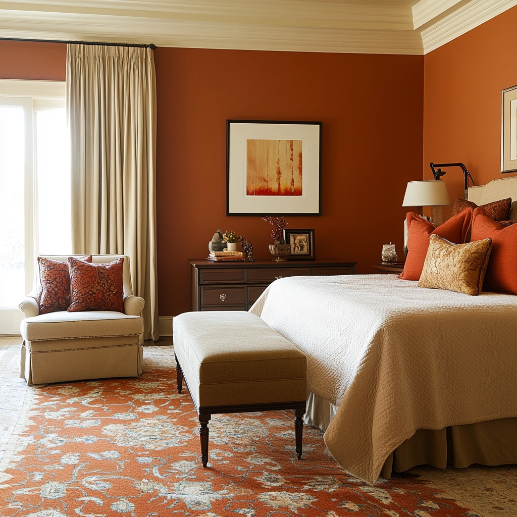 rust and beige bedroom 67