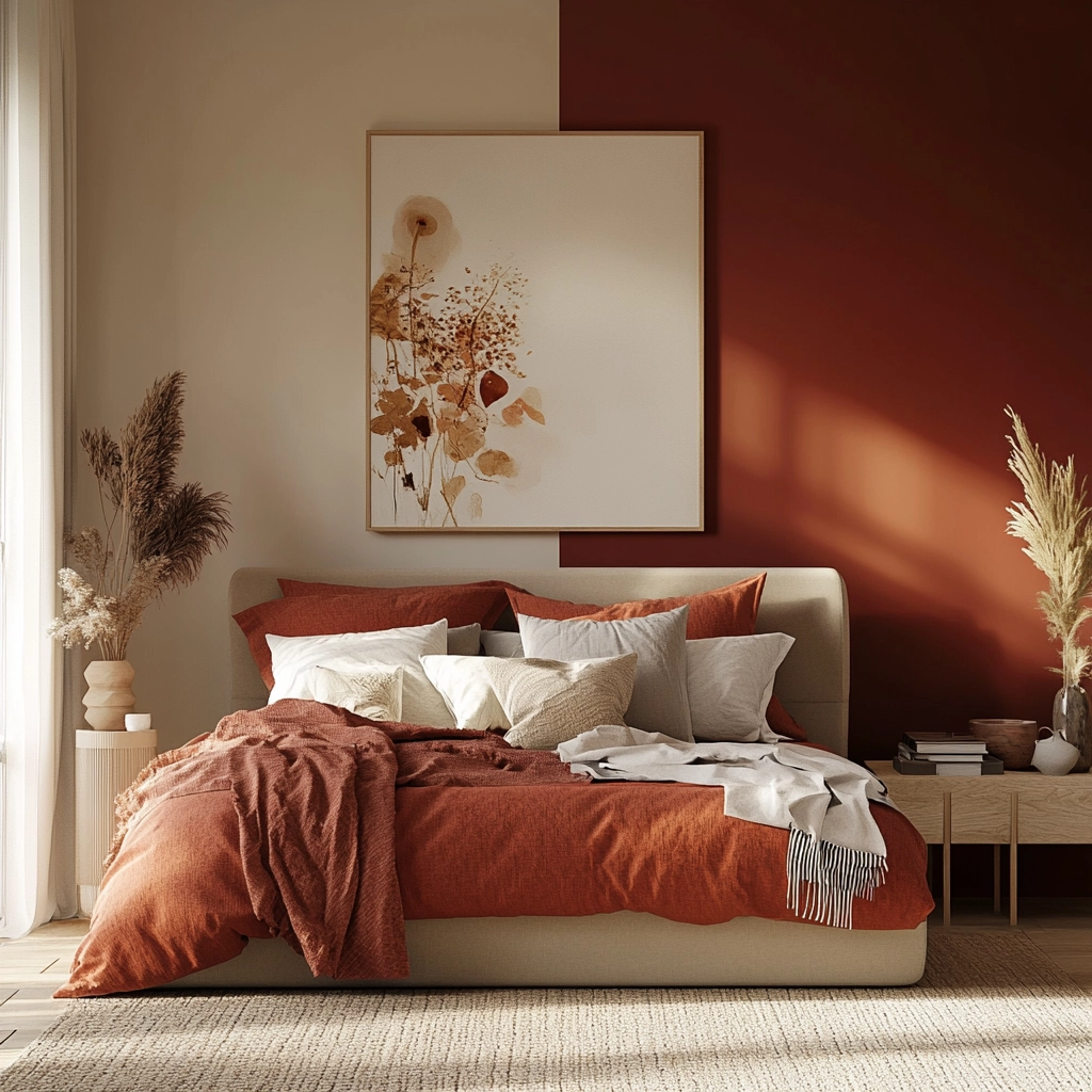 rust and beige bedroom 68