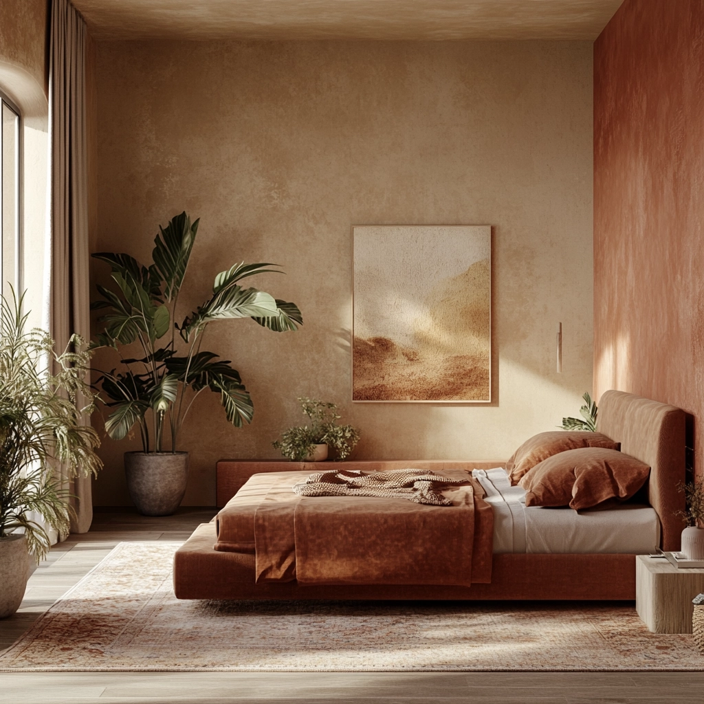 rust and beige bedroom 69