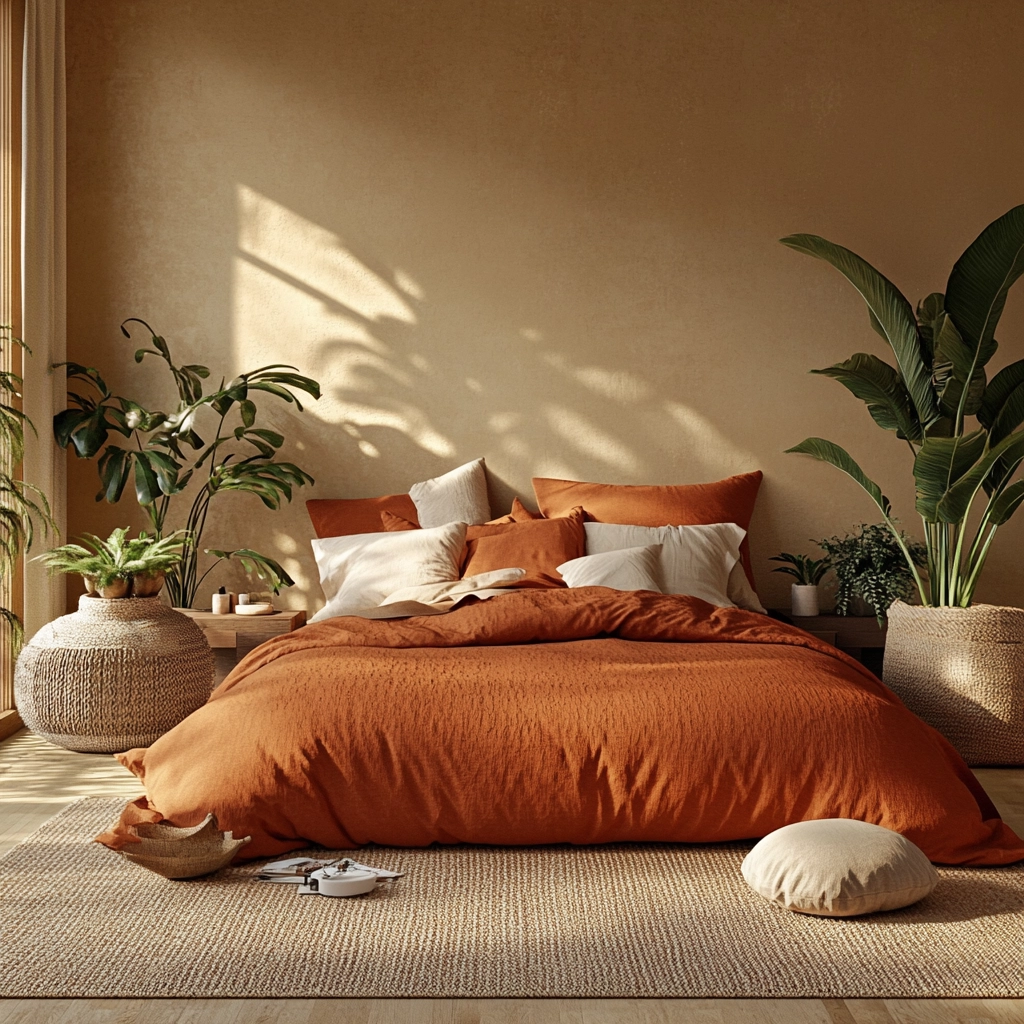 rust and beige bedroom 71