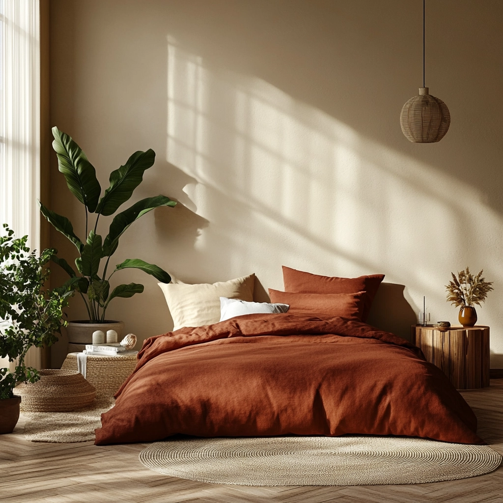 rust and beige bedroom 72