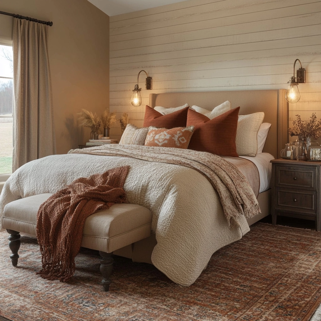 rust and beige bedroom 74