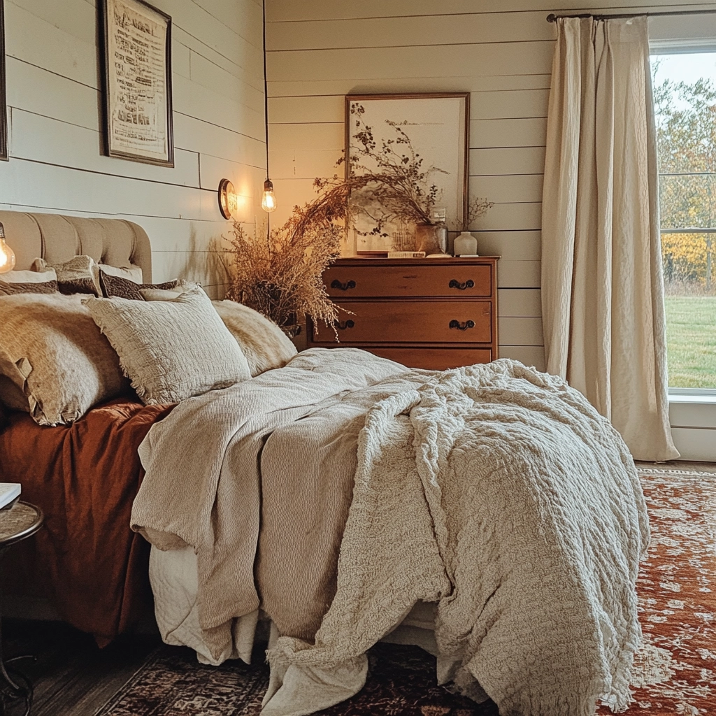 rust and beige bedroom 75