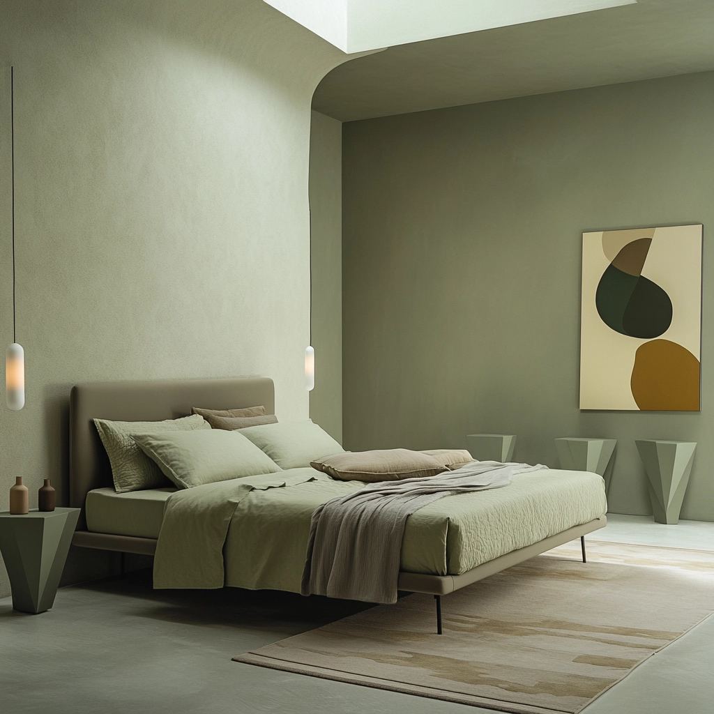 sage green gray and beige bedroom 11