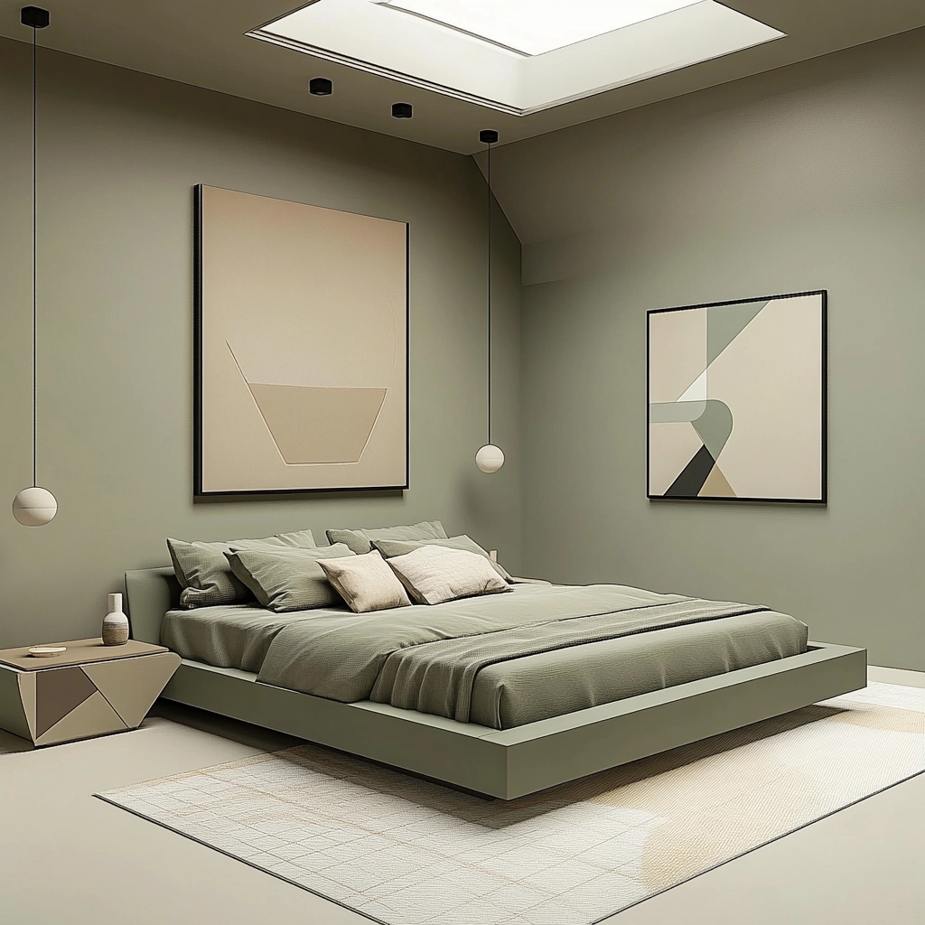 sage green gray and beige bedroom 12