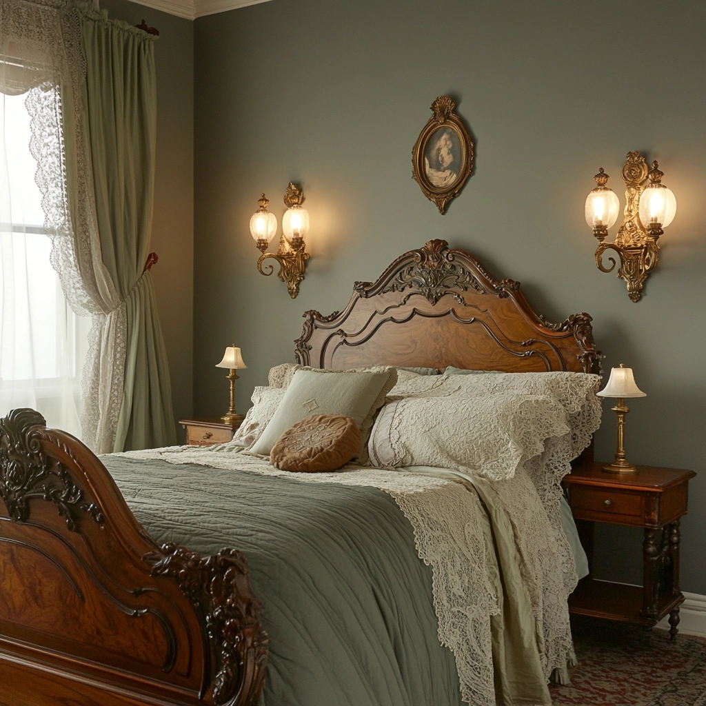sage green gray and beige bedroom 14