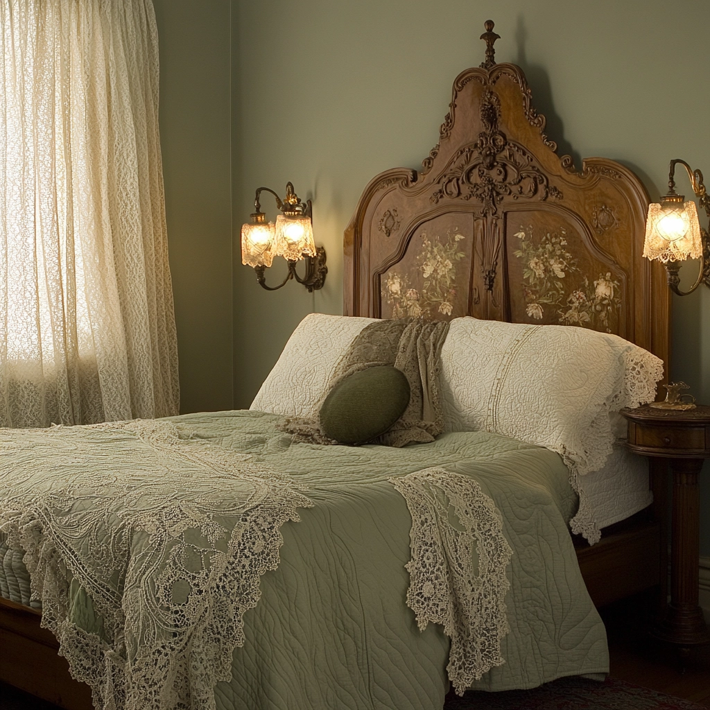 sage green gray and beige bedroom 16