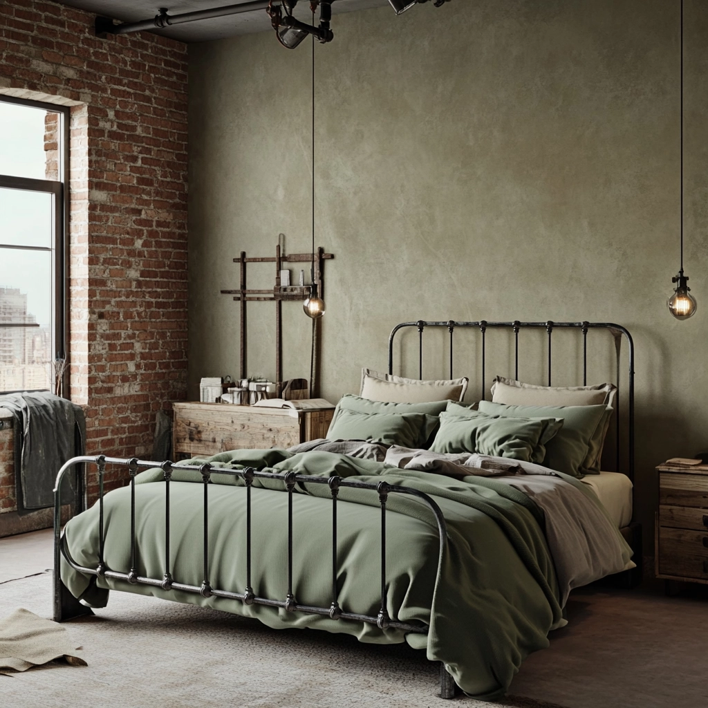 sage green gray and beige bedroom 17