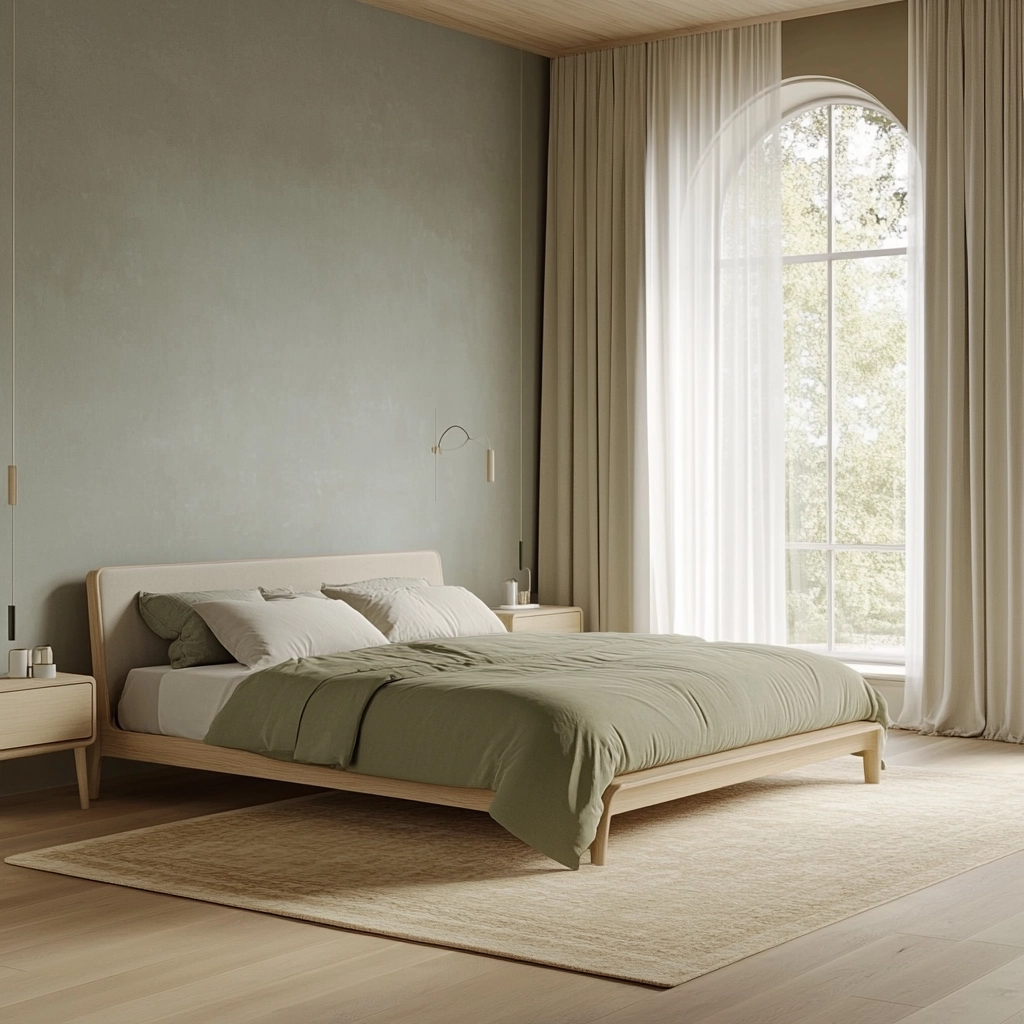 sage green gray and beige bedroom 2