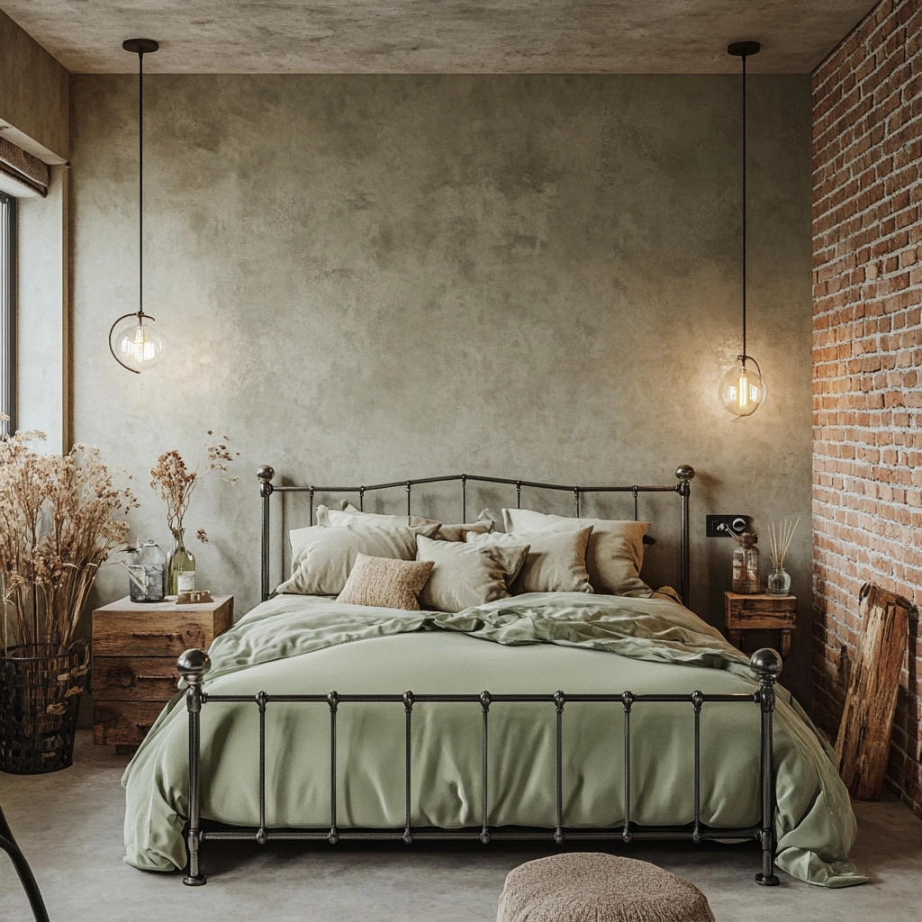 sage green gray and beige bedroom 20