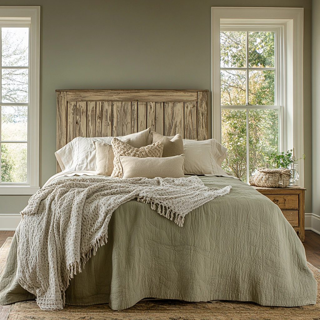 sage green gray and beige bedroom 22