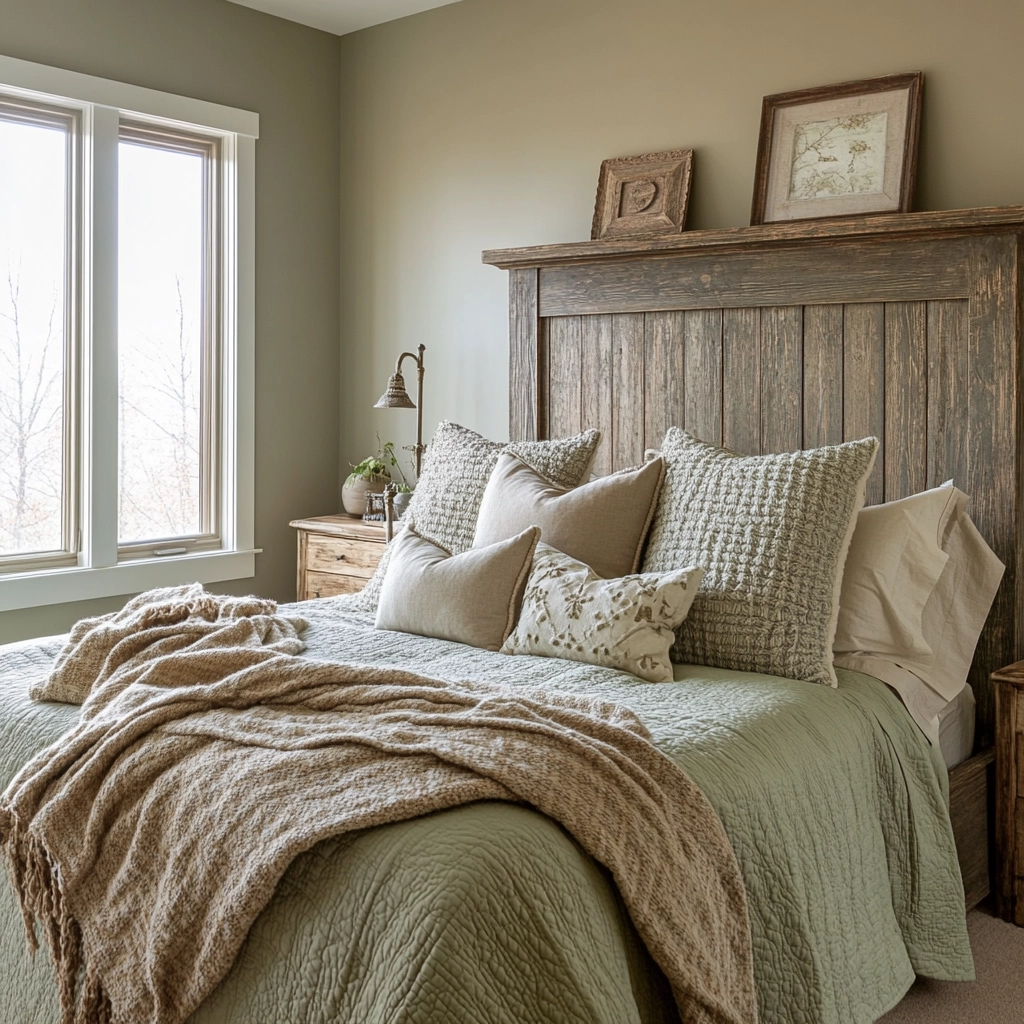 sage green gray and beige bedroom 23