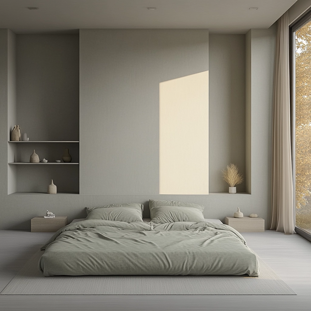 sage green gray and beige bedroom 26