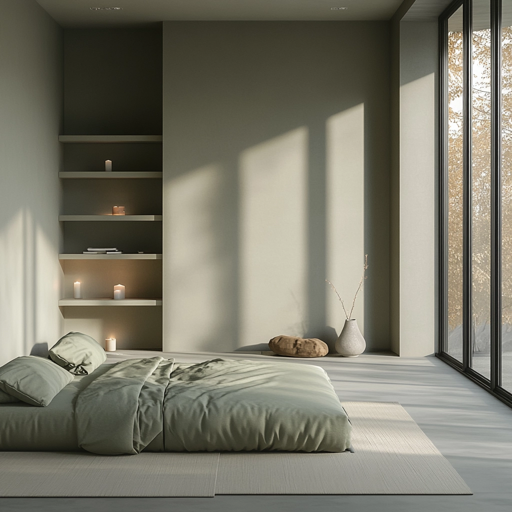 sage green gray and beige bedroom 27