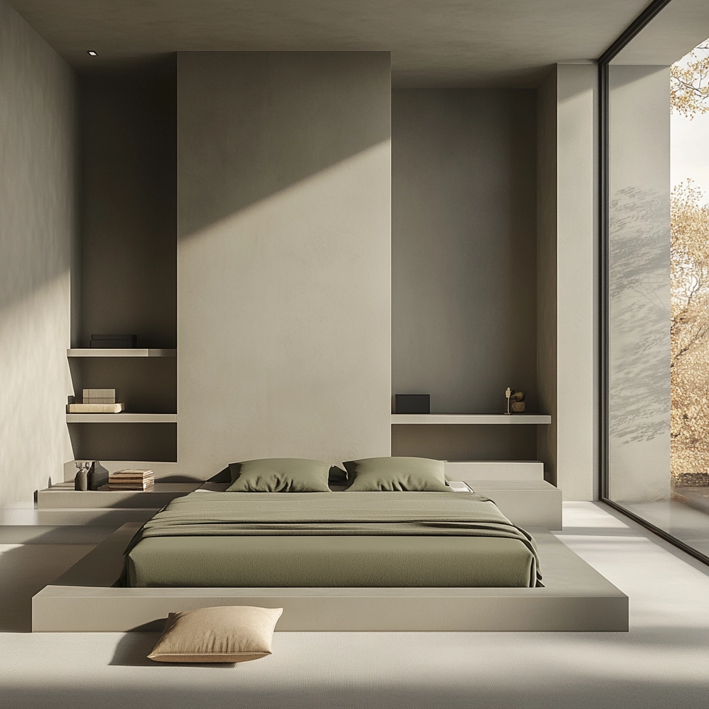 sage green gray and beige bedroom 28