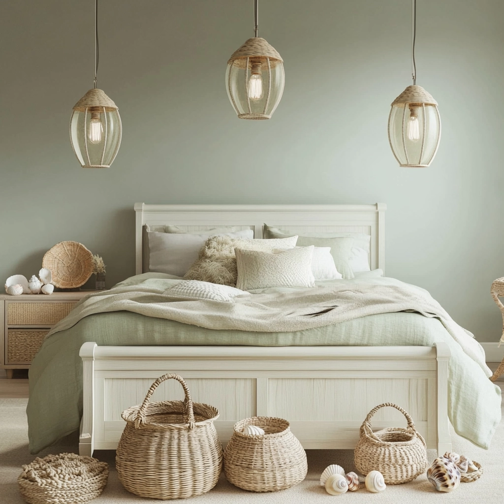 sage green gray and beige bedroom 31