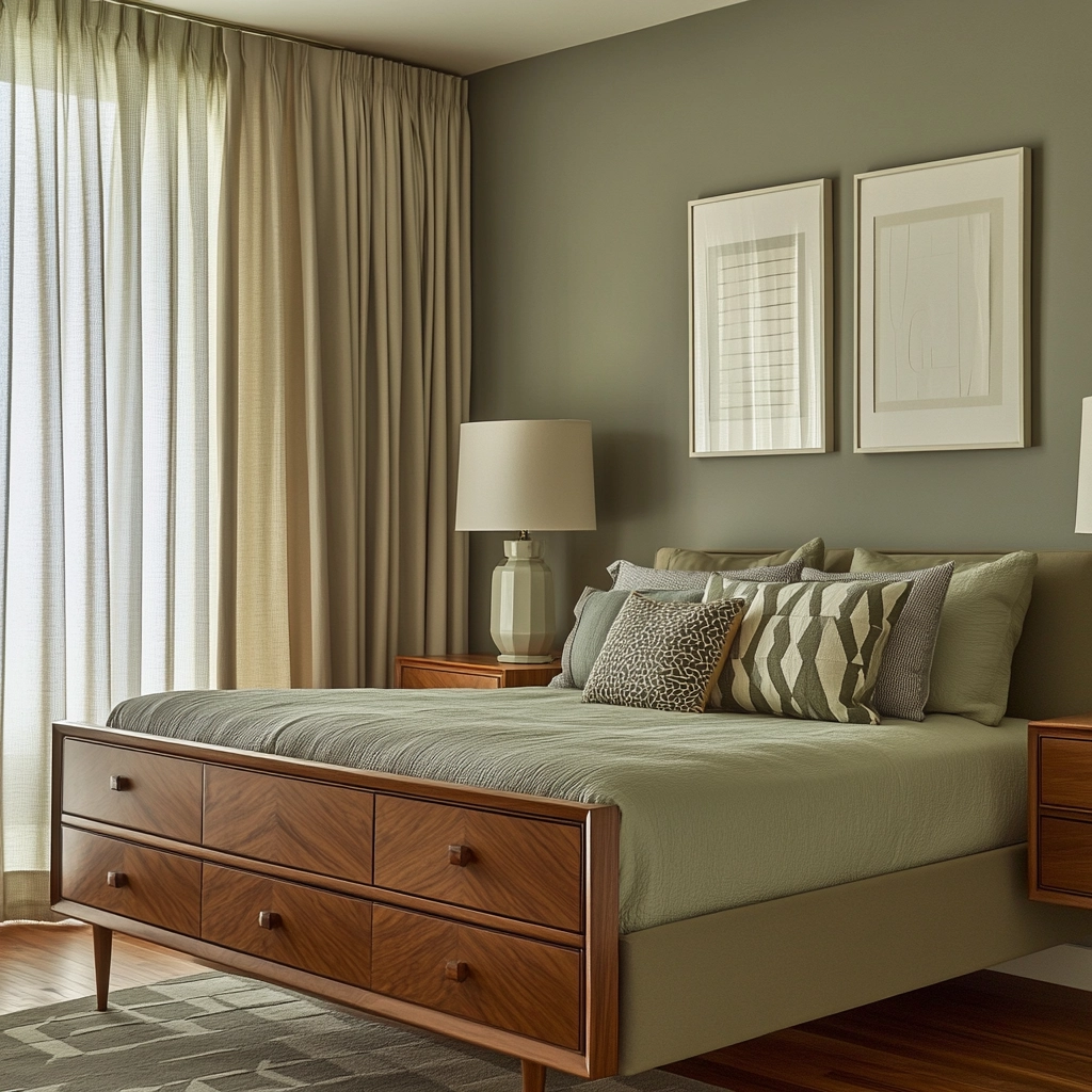 sage green gray and beige bedroom 33