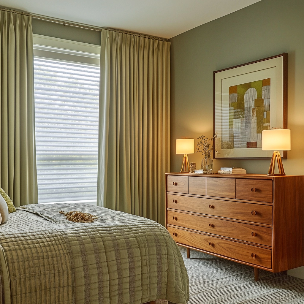 sage green gray and beige bedroom 34