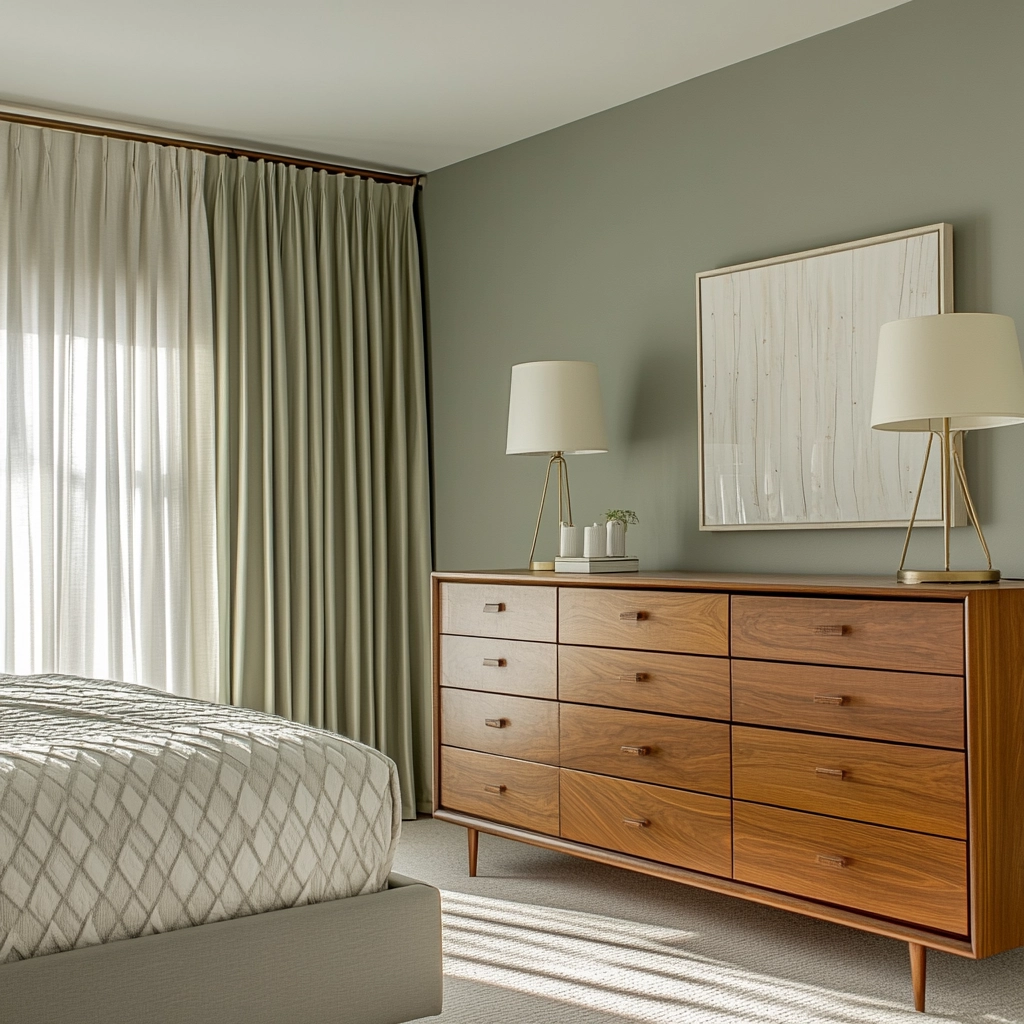 sage green gray and beige bedroom 36
