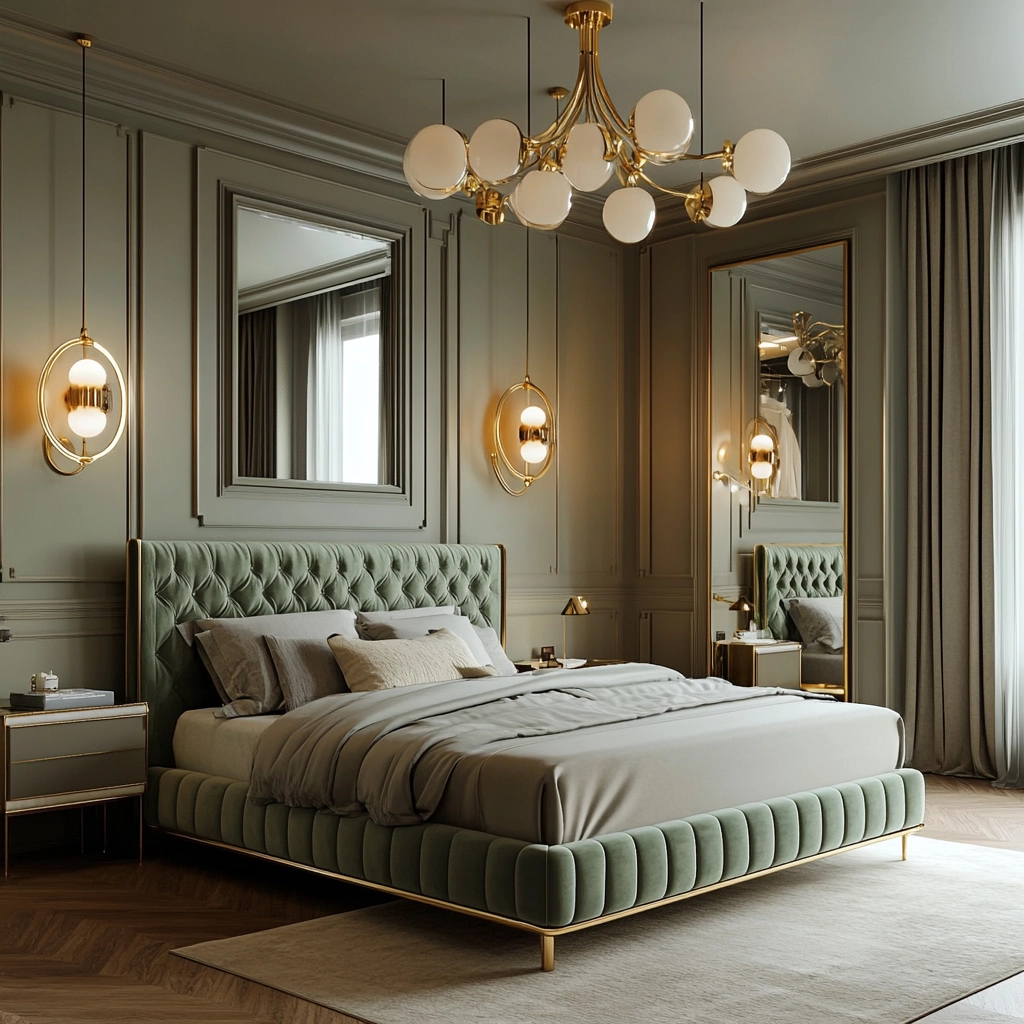 sage green gray and beige bedroom 38