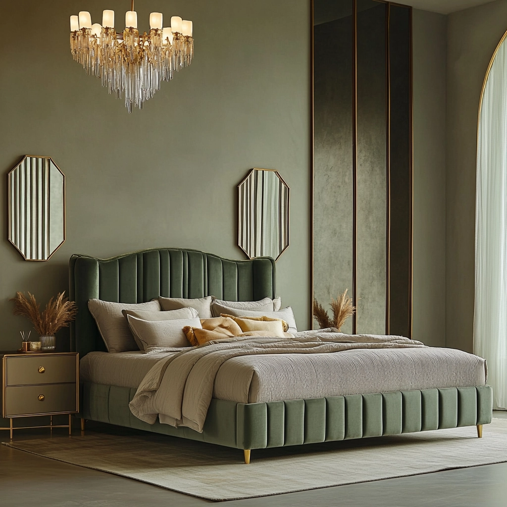 sage green gray and beige bedroom 39