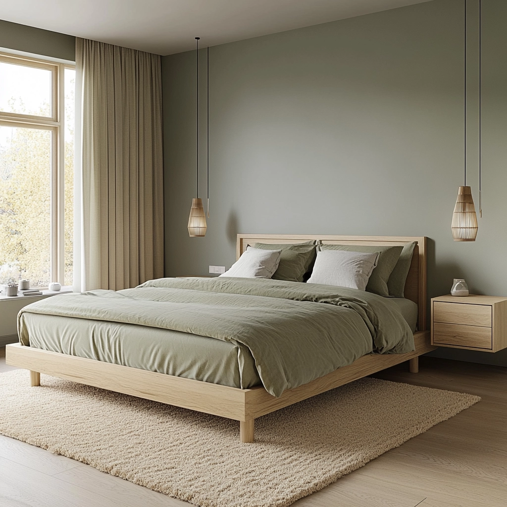 sage green gray and beige bedroom 4