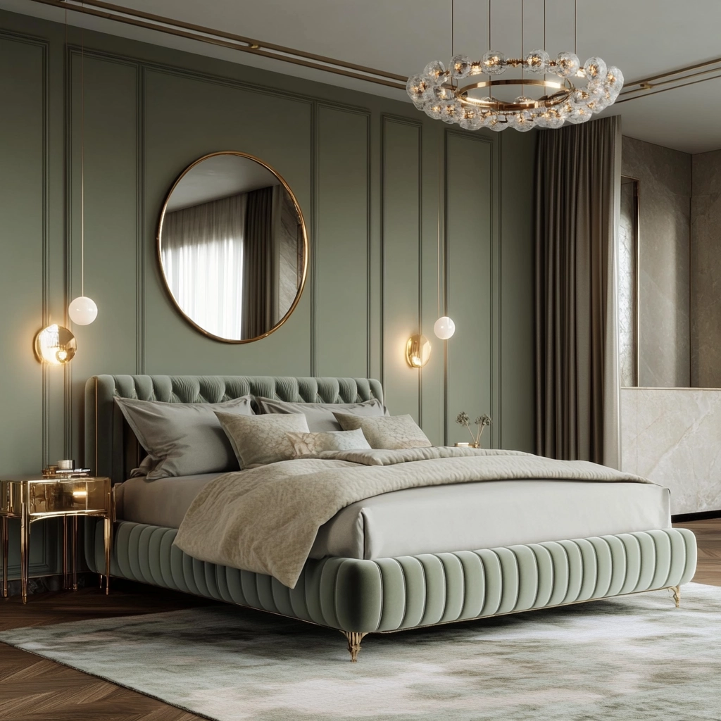 sage green gray and beige bedroom 40