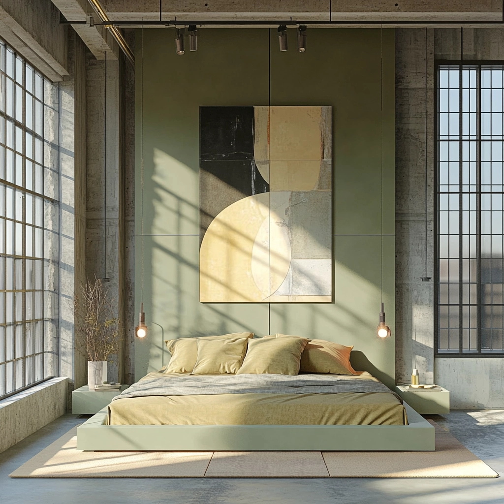 sage green gray and beige bedroom 42