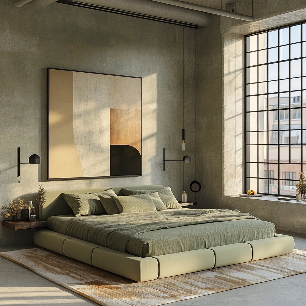sage green gray and beige bedroom 43